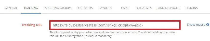 Adding YTZ tracking URL to Affise