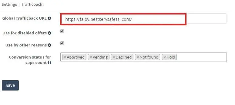 Setting global trafficback URL in Affise