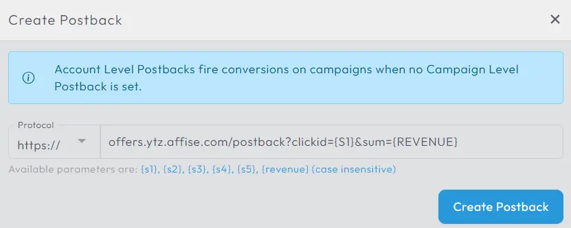 Adding Affise postback to YTZ
