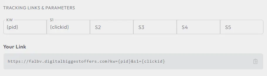 Affise tracking link parameters