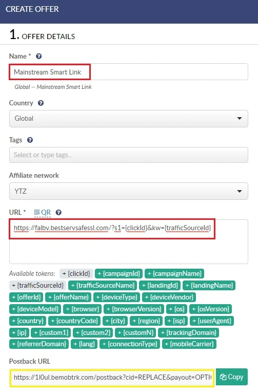 Create Offer in Bemob