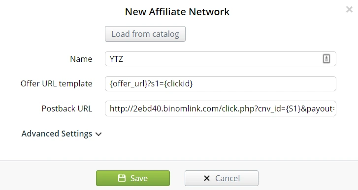 Adding new affiliate network in Binom