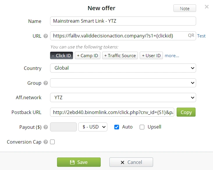 Adding new offer in binom