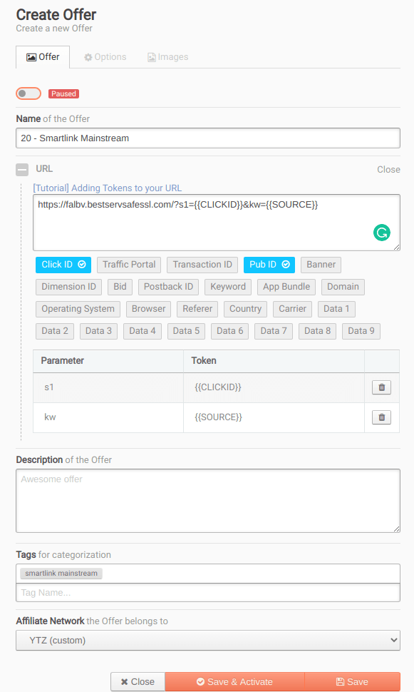 How to create an offer in landing track