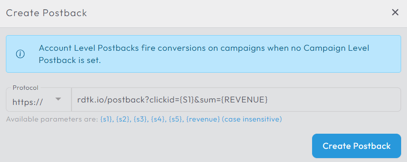 How to set up a redtrack postback in YTZ