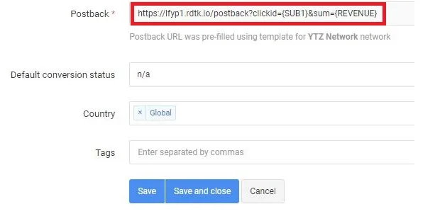 How to set up a postback in redtrack