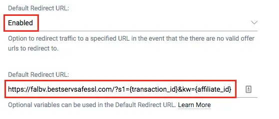 Default redirect url in TUNE