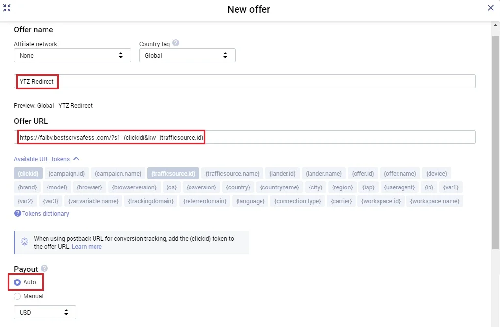 How to create a new offer in voluum